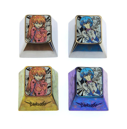 EVA, Asuka, Ayanami Rei, 1U titanium alloy personalized keycaps, anime and game character art carved metal keycaps