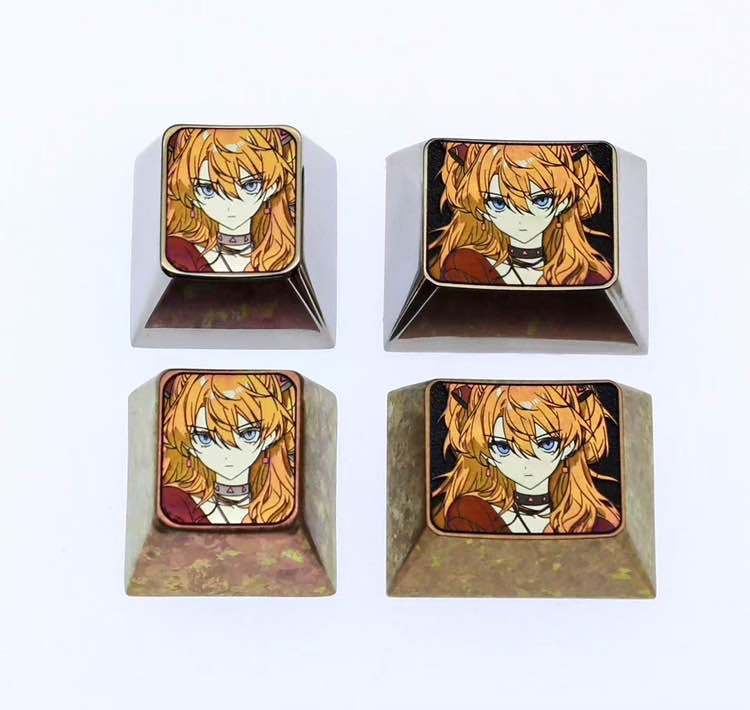 EVA， Asuka, 1U/1.25U titanium alloy personalized keycaps, metal decorative art keycaps around anime and game characters