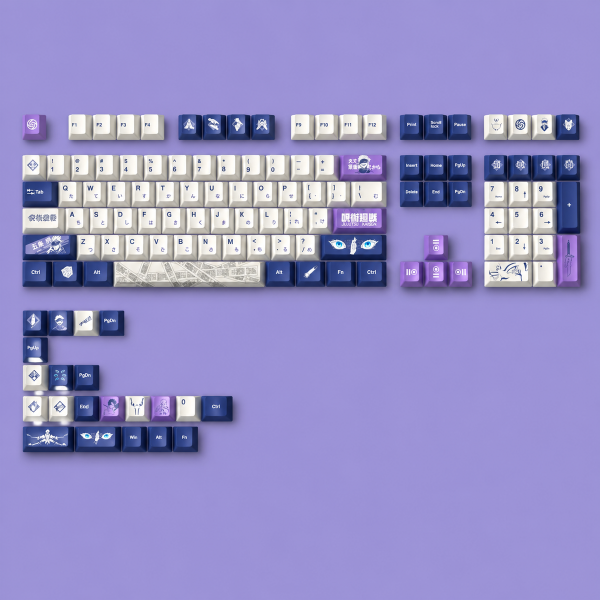 Jujutsu Kaisen, Gojo Satoru，PBT material, sublimation, Game anime Personalized keycap set, original factory height mechanical keyboard decorative keycap set，anime keycap set suitable for 61/64/68/75/84/87/104 Key Mechanical Keyboard