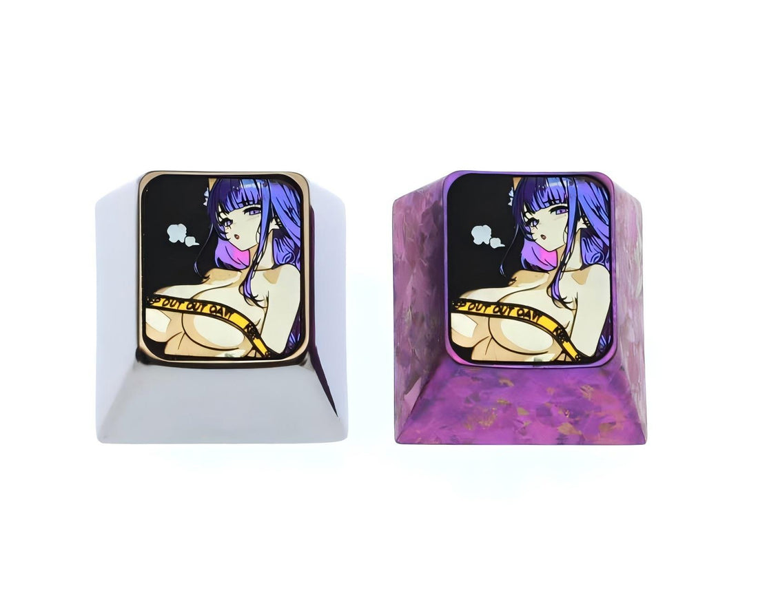 Genshin Impact, Raiden Shogun, 1U titanium alloy personalized keycaps, metal carved keycaps around anime and game characters