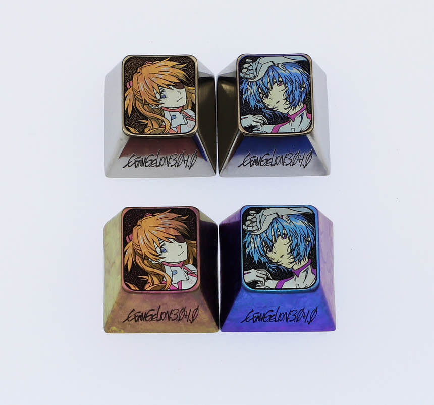 Eva，Asuka，Ayanami Rei， Titanium alloy 1U personalized keycaps, metal decorative keycaps, keyboard customized keycaps