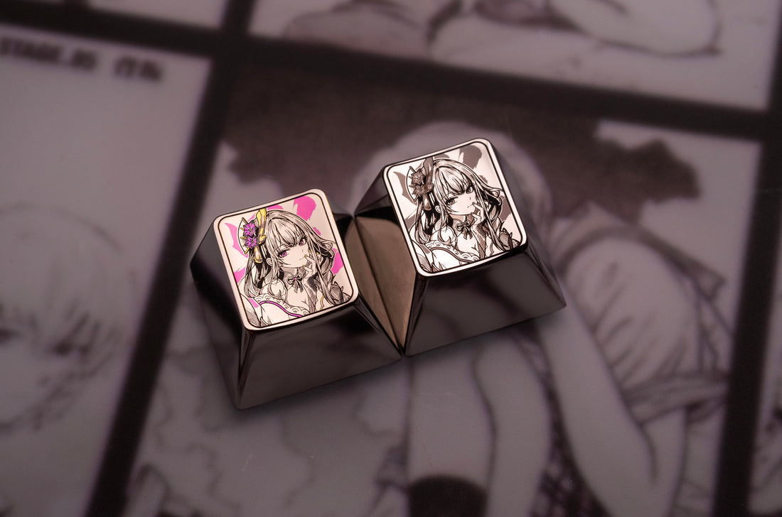 Genshin Impact, Raiden Shogun themed design, 1U titanium alloy personalized keycaps, anime, gaming, cultural innovation, mechanical keyboard, metal art decorative keycaps