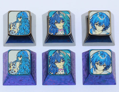 EVA，Ayanami Rei， 3 personalized 1U titanium alloy keycaps, customized metal decorative keycaps for anime, gaming, cultural and creative design
