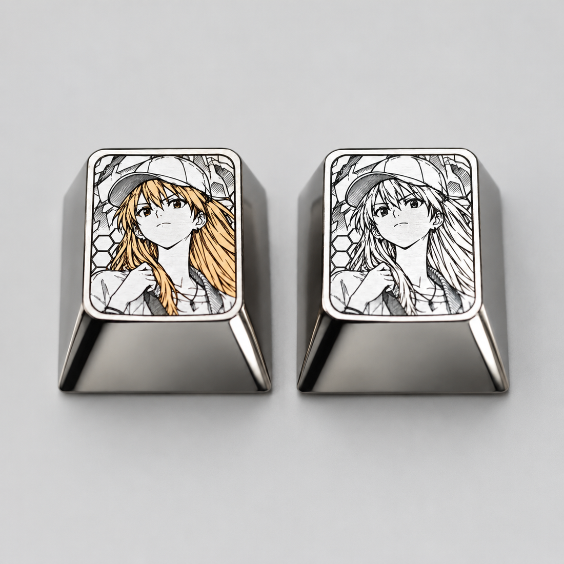 EVA， Asuka wearing a hat 1 U titanium alloy personalized keycaps, anime and game cultural creative keycaps, mechanical keyboard decorative keycaps