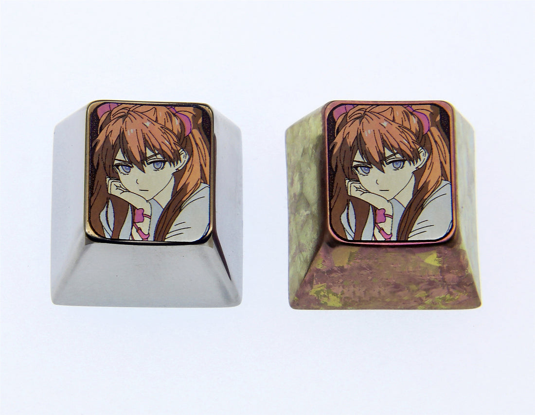 EVA, 1U Titanium Alloy Sad Asuka, Personalized Keycaps, Anime Character Metal Keycaps