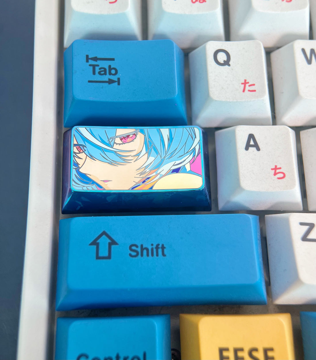 EVA，Ayanami Rei，Side face, 1.75U caps color titanium alloy carved keycaps, personalized keycaps, keyboard decorative keycaps