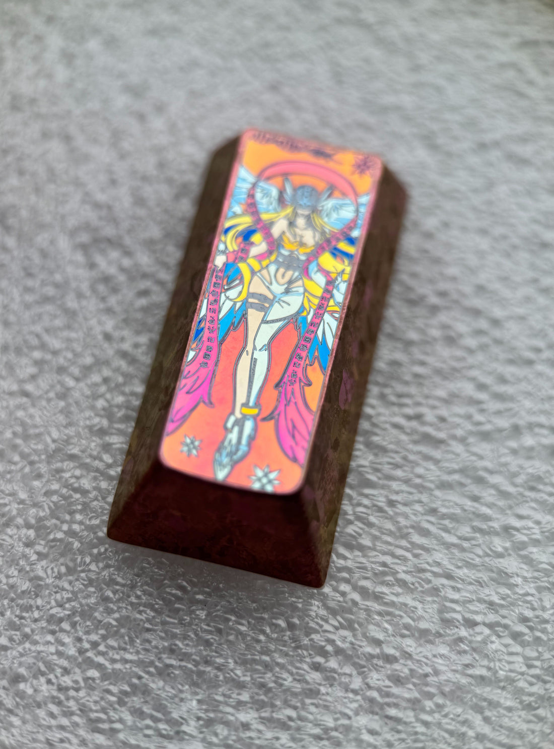 Digimon Adventure, Angewomon, 2U titanium alloy personalized keycap, pad area+sign, enter. Metal keycaps around anime and game characters