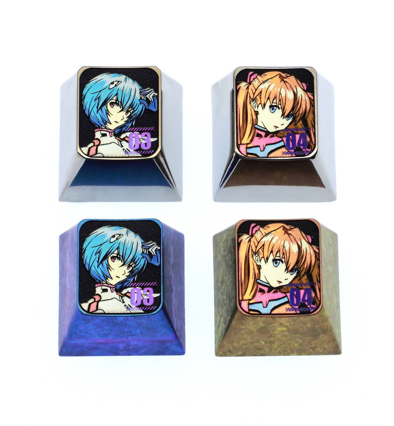 EVA， Asuka，Ayanami Rei， Digital series 1U titanium alloy personalized keycaps, anime and gaming peripheral cultural products metal carved keycaps