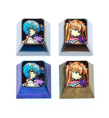 EVA， Asuka，Ayanami Rei， Digital series 1U titanium alloy personalized keycaps, anime and gaming peripheral cultural products metal carved keycaps