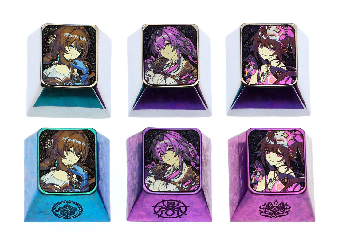 Honkai: Star Rail， 3 unique 1U titanium alloy keycaps, metal carved art keycaps for anime and game characters.