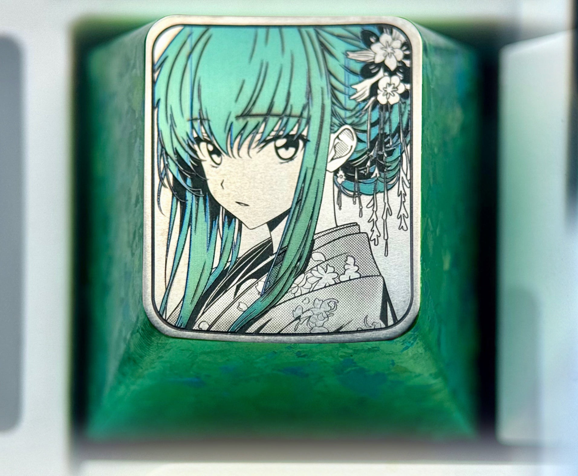 CODE GEASS Lelouch of the Rebellion, C.C., 1U/1.5U titanium alloy personalized keycaps, anime, gaming, cultural and creative metal keycaps