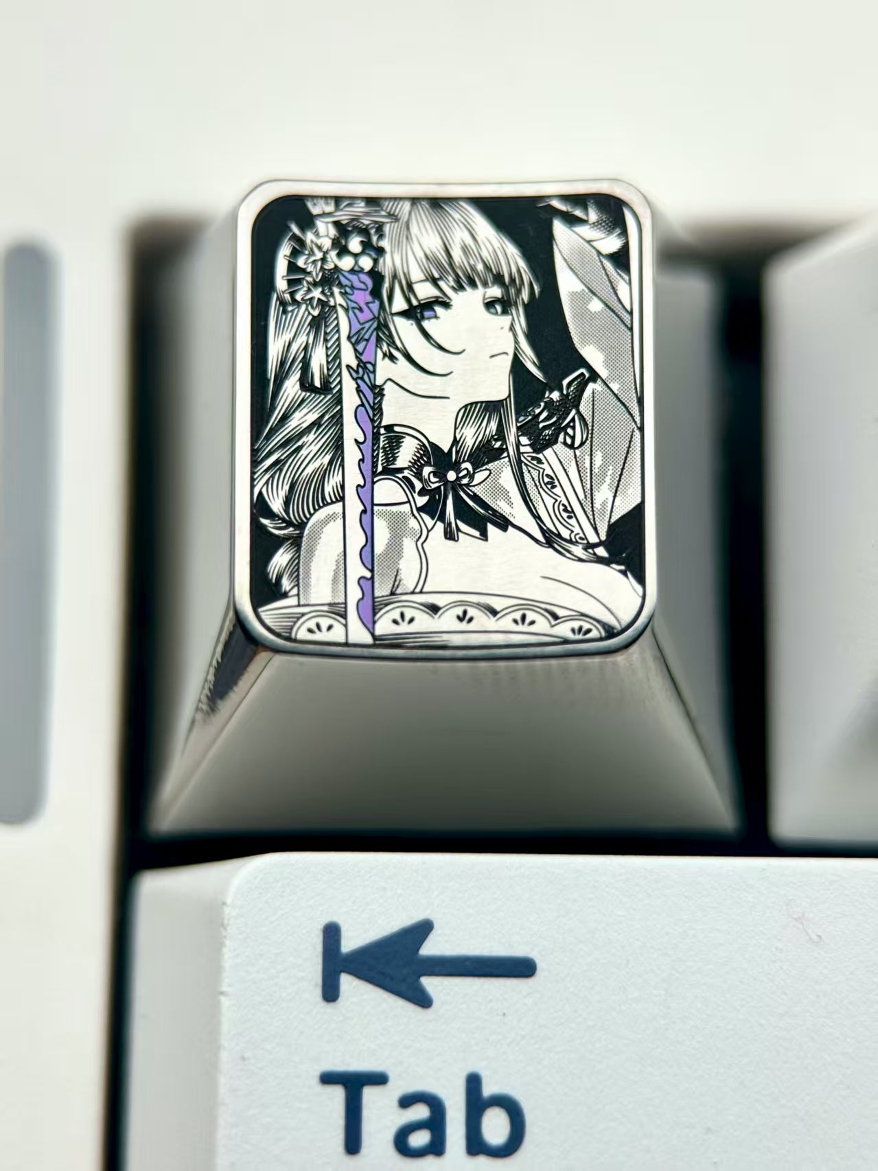 Genshin Impact, Raiden Shogun, 1U titanium alloy personalized keycaps, anime game metal precision carved keycaps