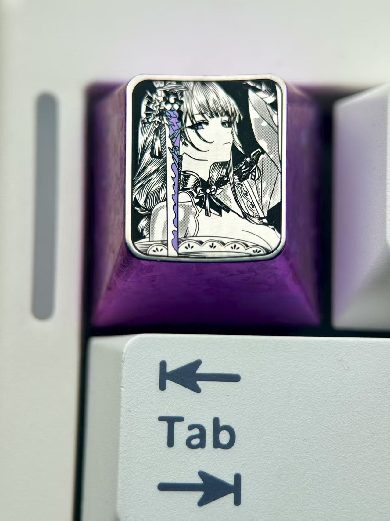 Genshin Impact, Raiden Shogun, 1U titanium alloy personalized keycaps, anime game metal precision carved keycaps
