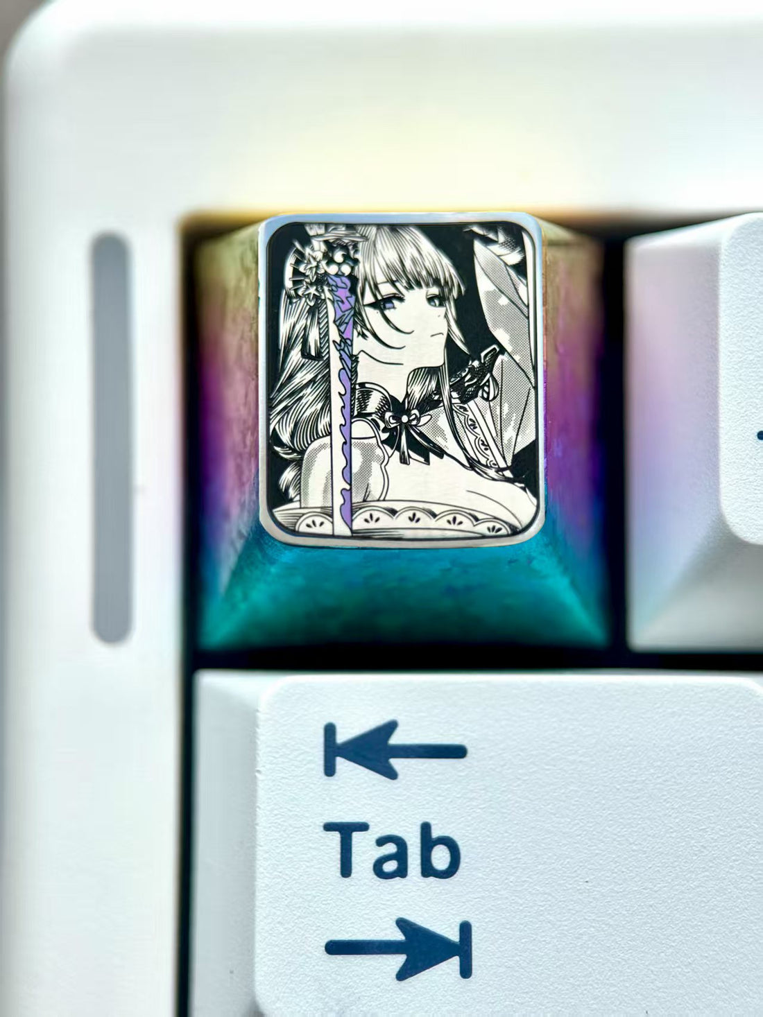 Genshin Impact, Raiden Shogun, 1U titanium alloy personalized keycaps, anime game metal precision carved keycaps