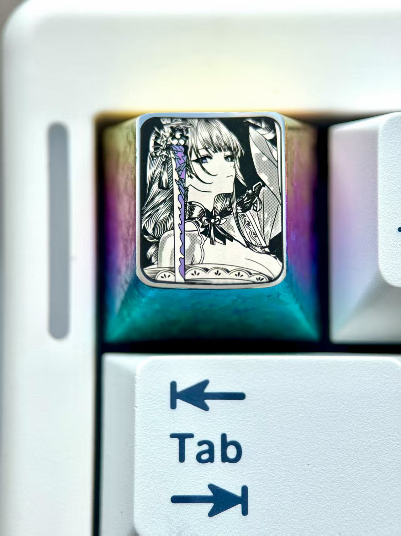 Genshin Impact, Raiden Shogun, 1U titanium alloy personalized keycaps, anime game metal precision carved keycaps