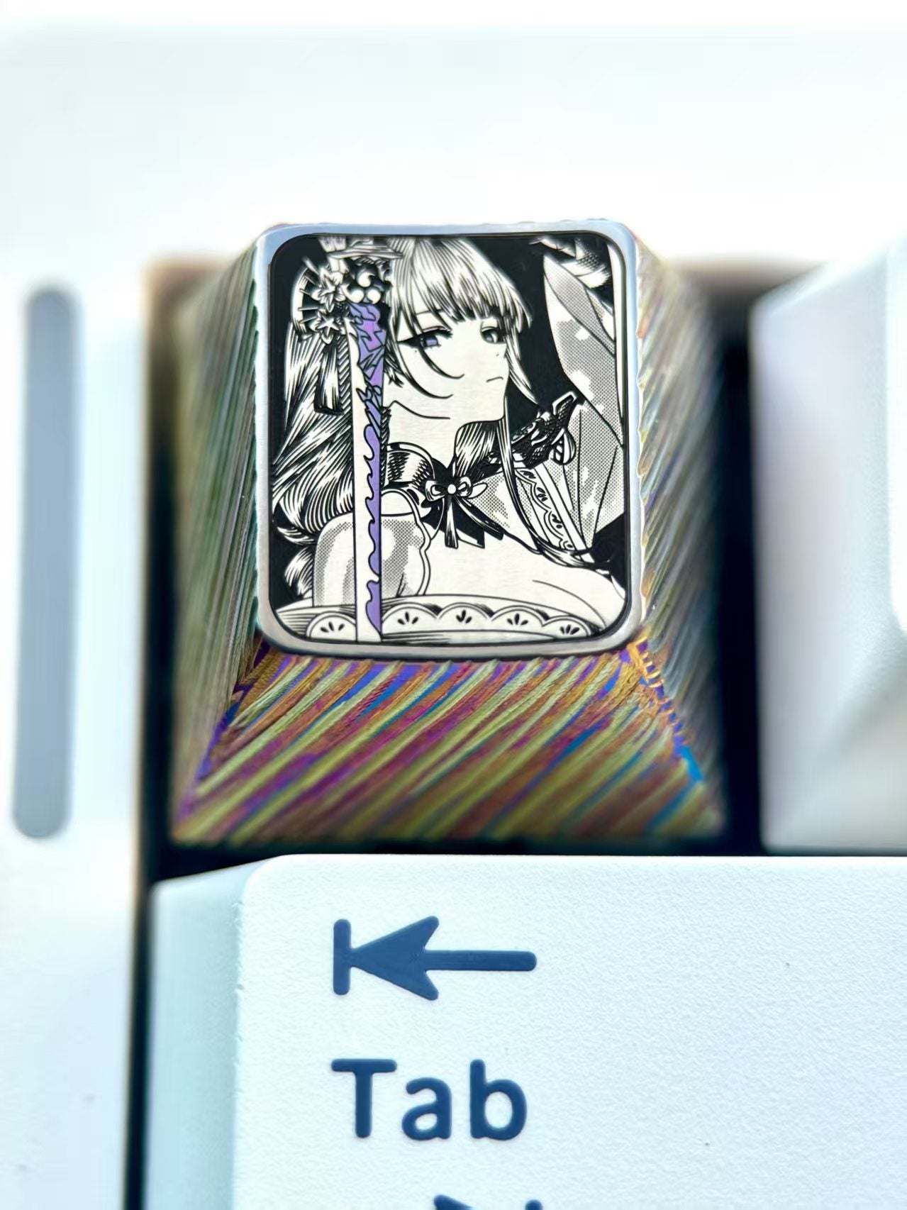 Genshin Impact, Raiden Shogun, 1U titanium alloy personalized keycaps, anime game metal precision carved keycaps