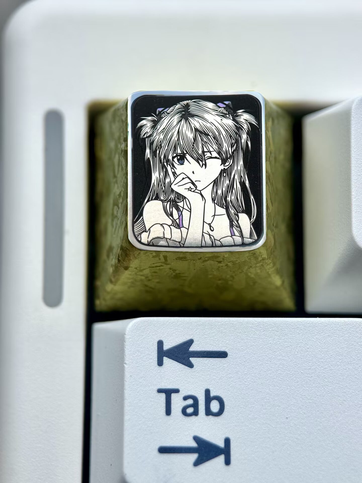 EVA， Asuka, 1U titanium alloy personalized keycap, anime game metal precision carved keycap