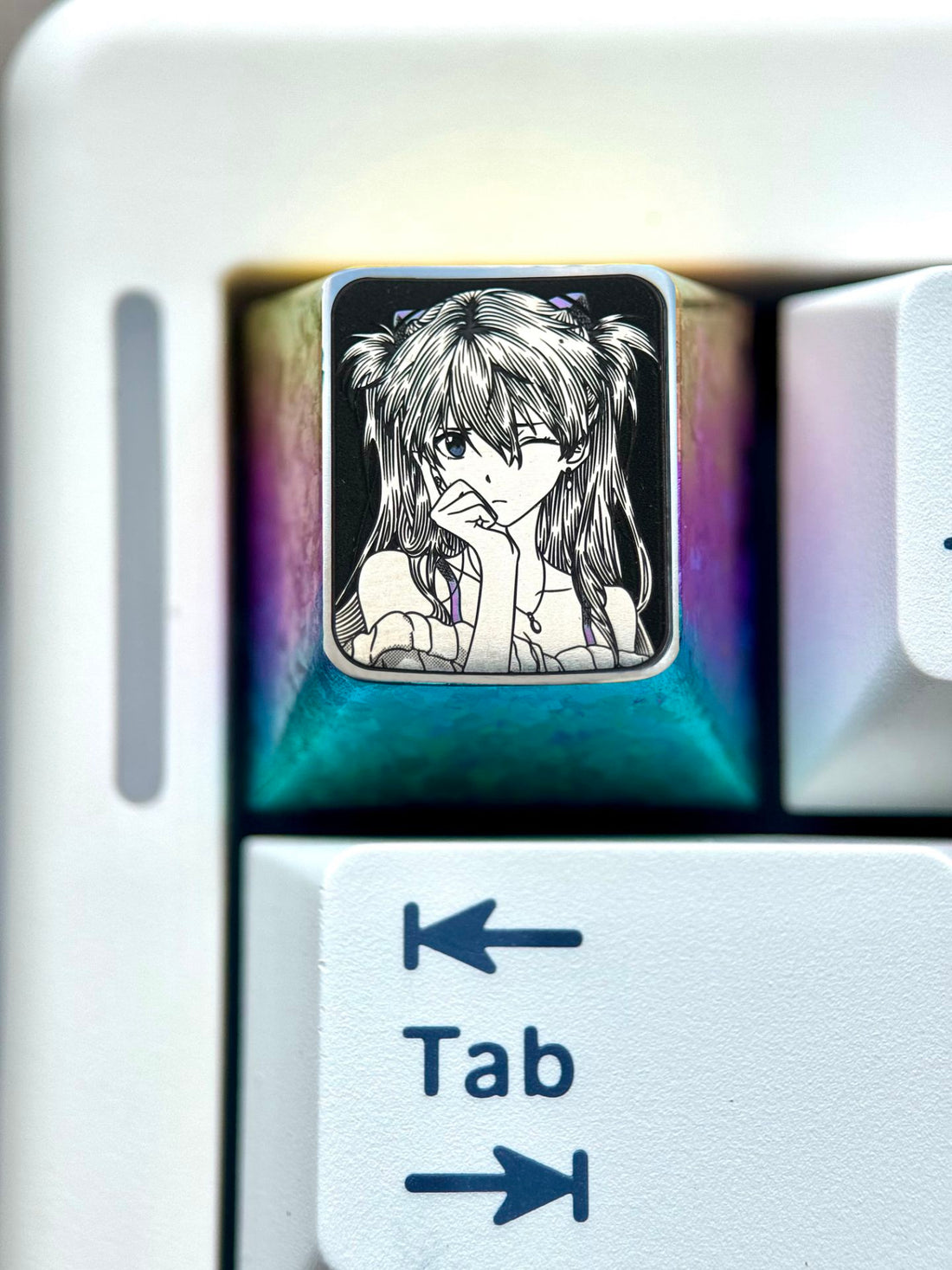 EVA， Asuka, 1U titanium alloy personalized keycap, anime game metal precision carved keycap