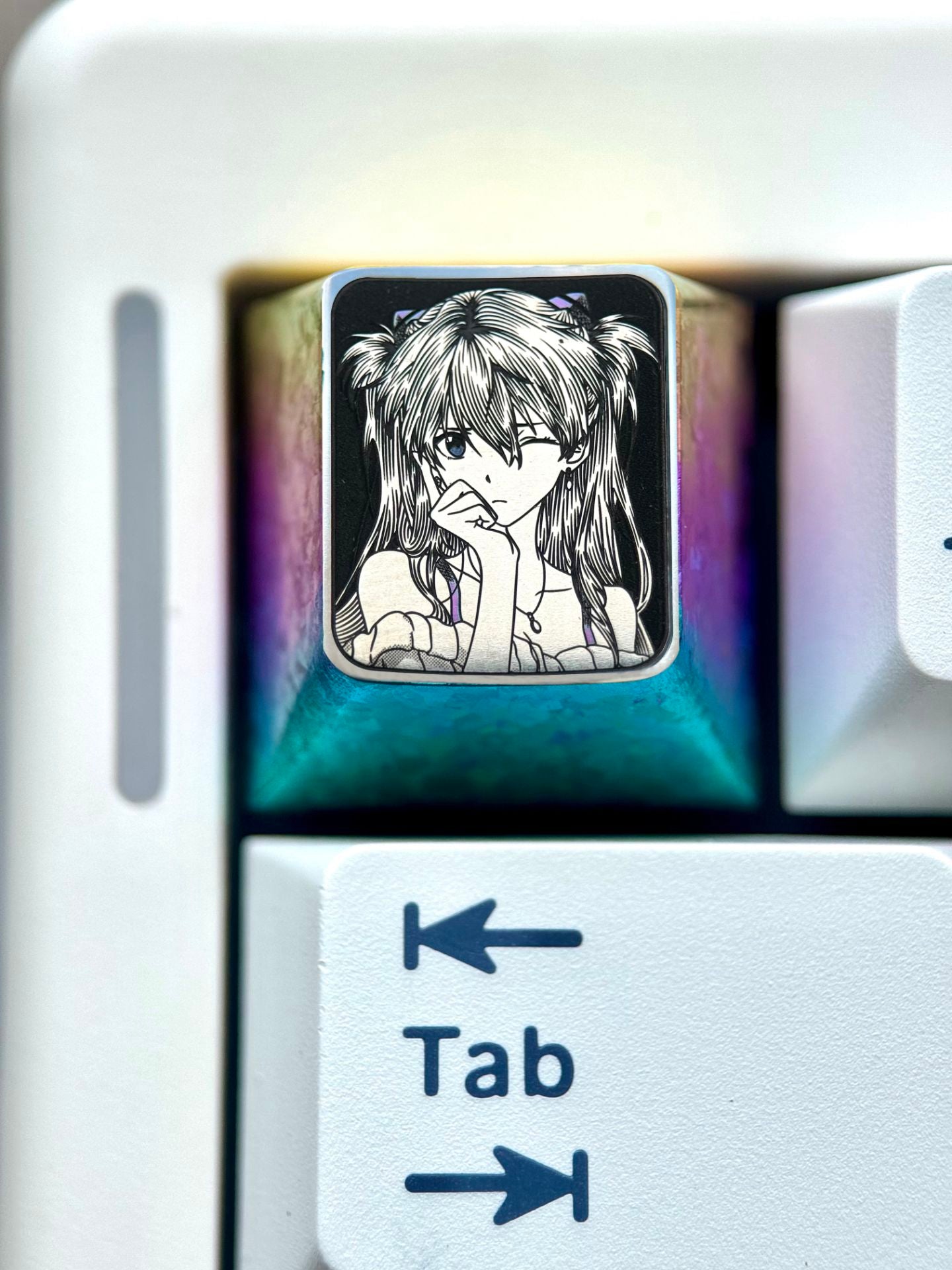 EVA， Asuka, 1U titanium alloy personalized keycap, anime game metal precision carved keycap