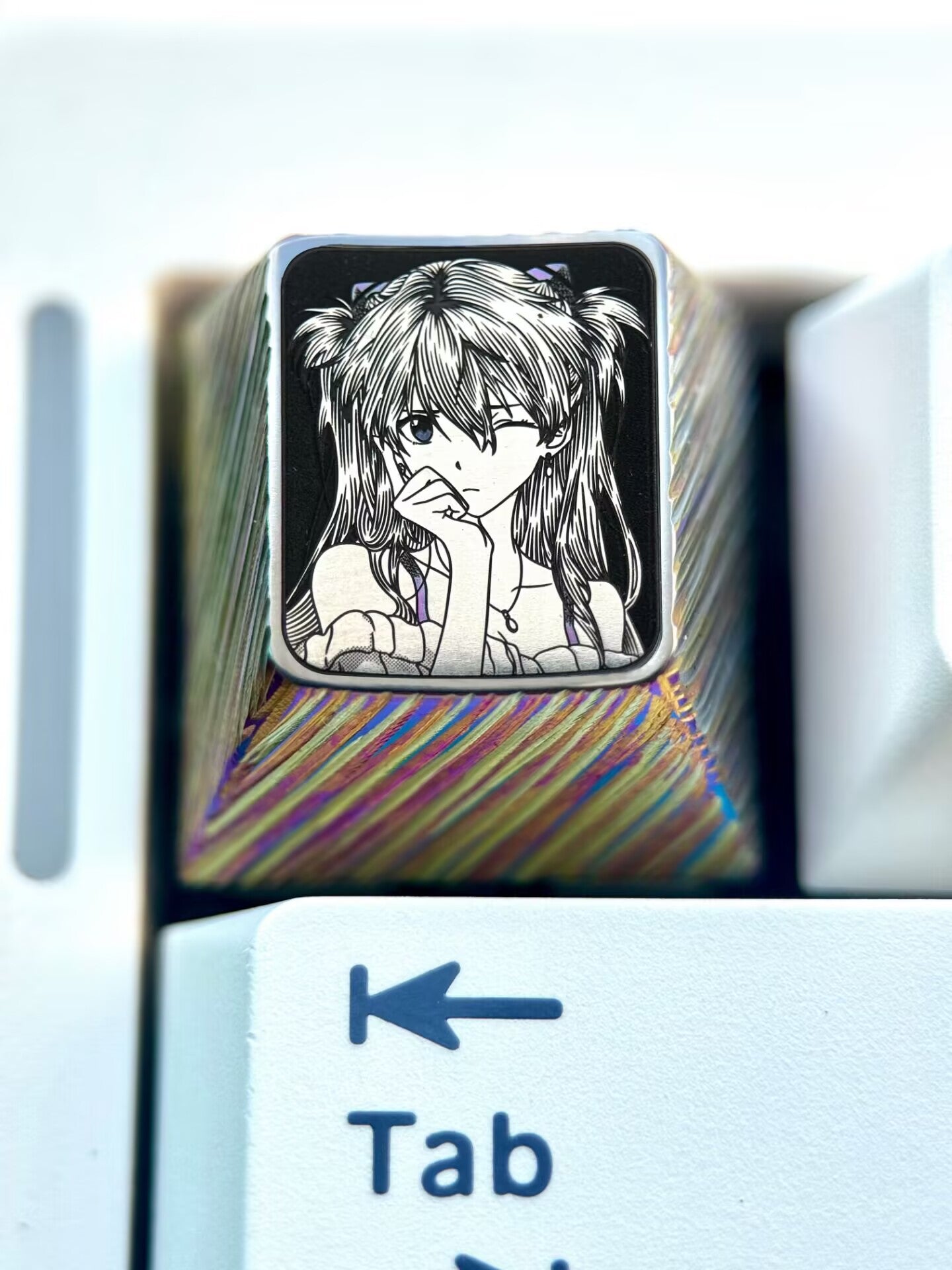 EVA， Asuka, 1U titanium alloy personalized keycap, anime game metal precision carved keycap