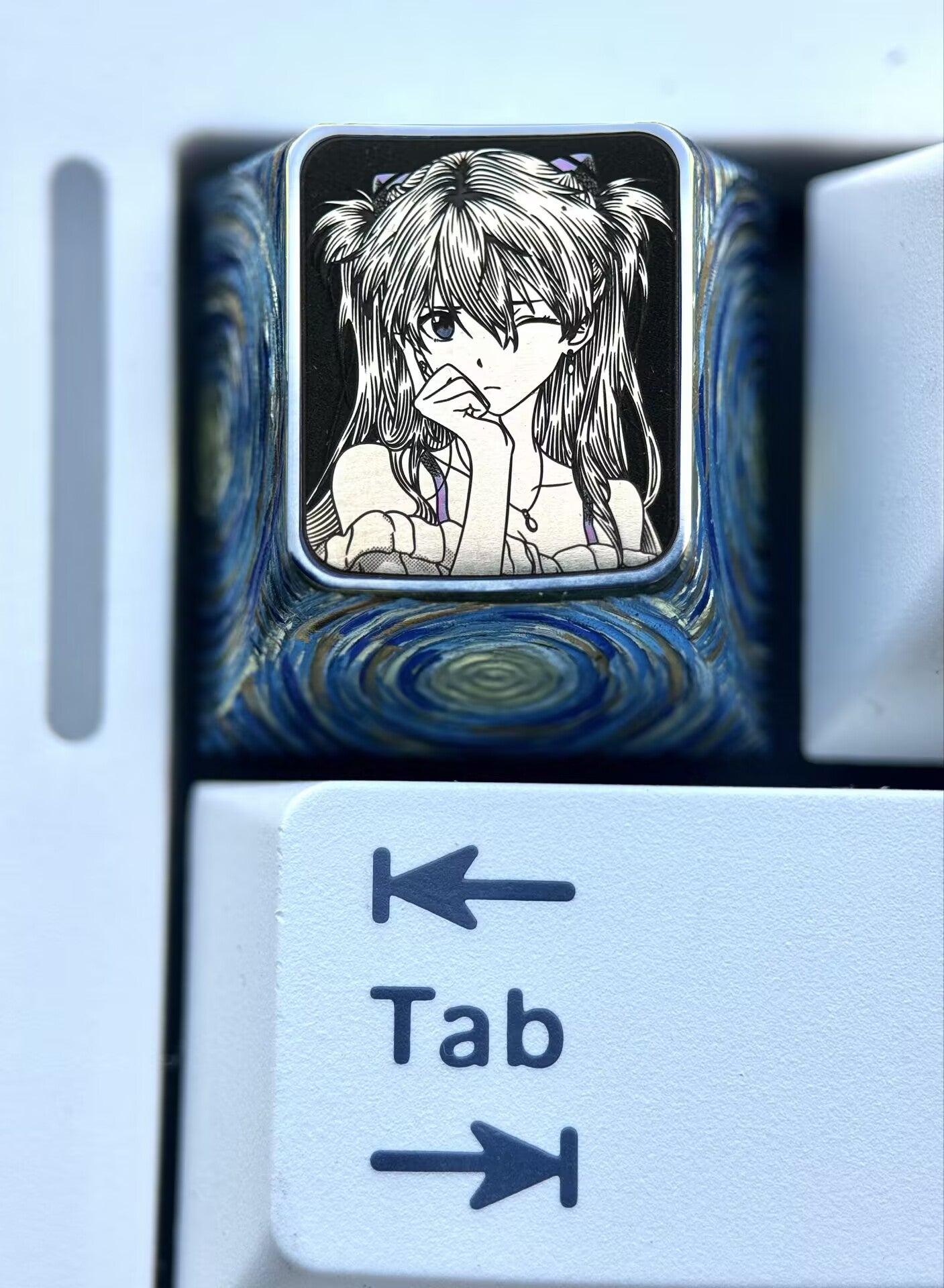 EVA， Asuka, 1U titanium alloy personalized keycap, anime game metal precision carved keycap