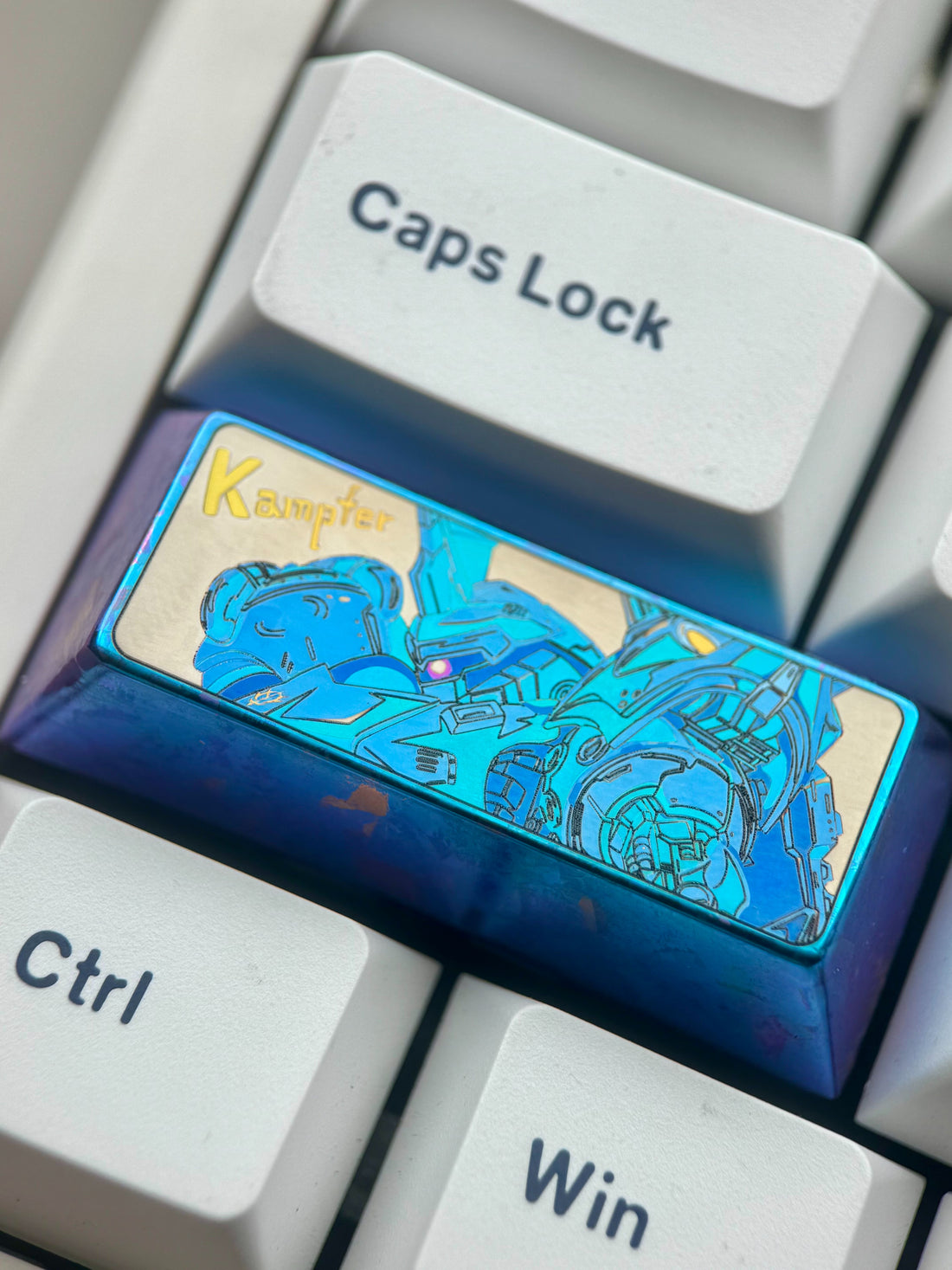 GUNDAM, 2.25U titanium alloy kampfer, metal carved decorative keycaps for anime and gaming peripherals.