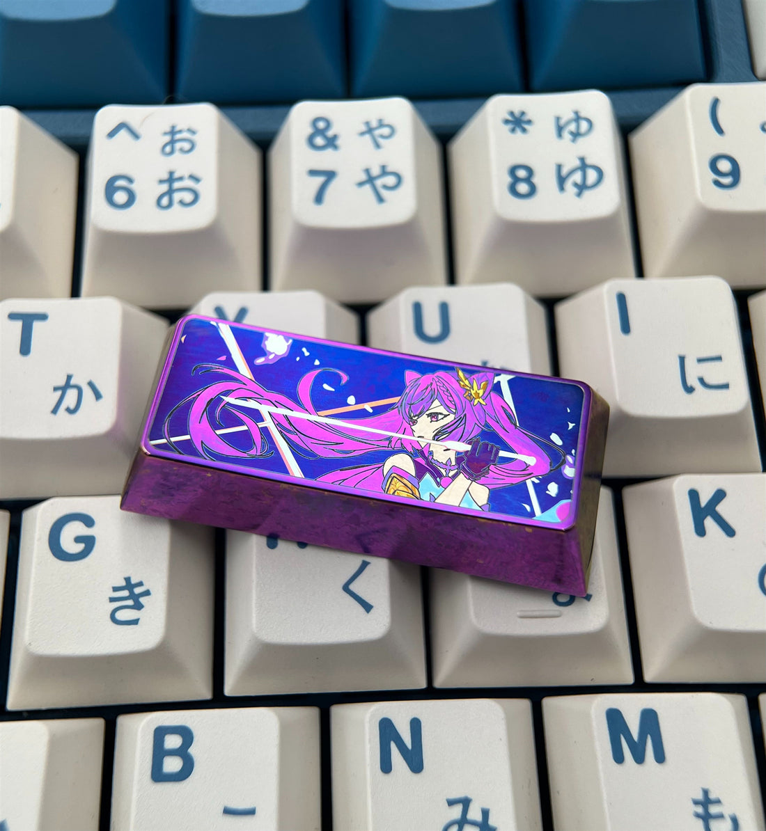 Genshin Impact, Keqing2.25U titanium alloy personalized keycaps, anime and game character cultural creative keycaps