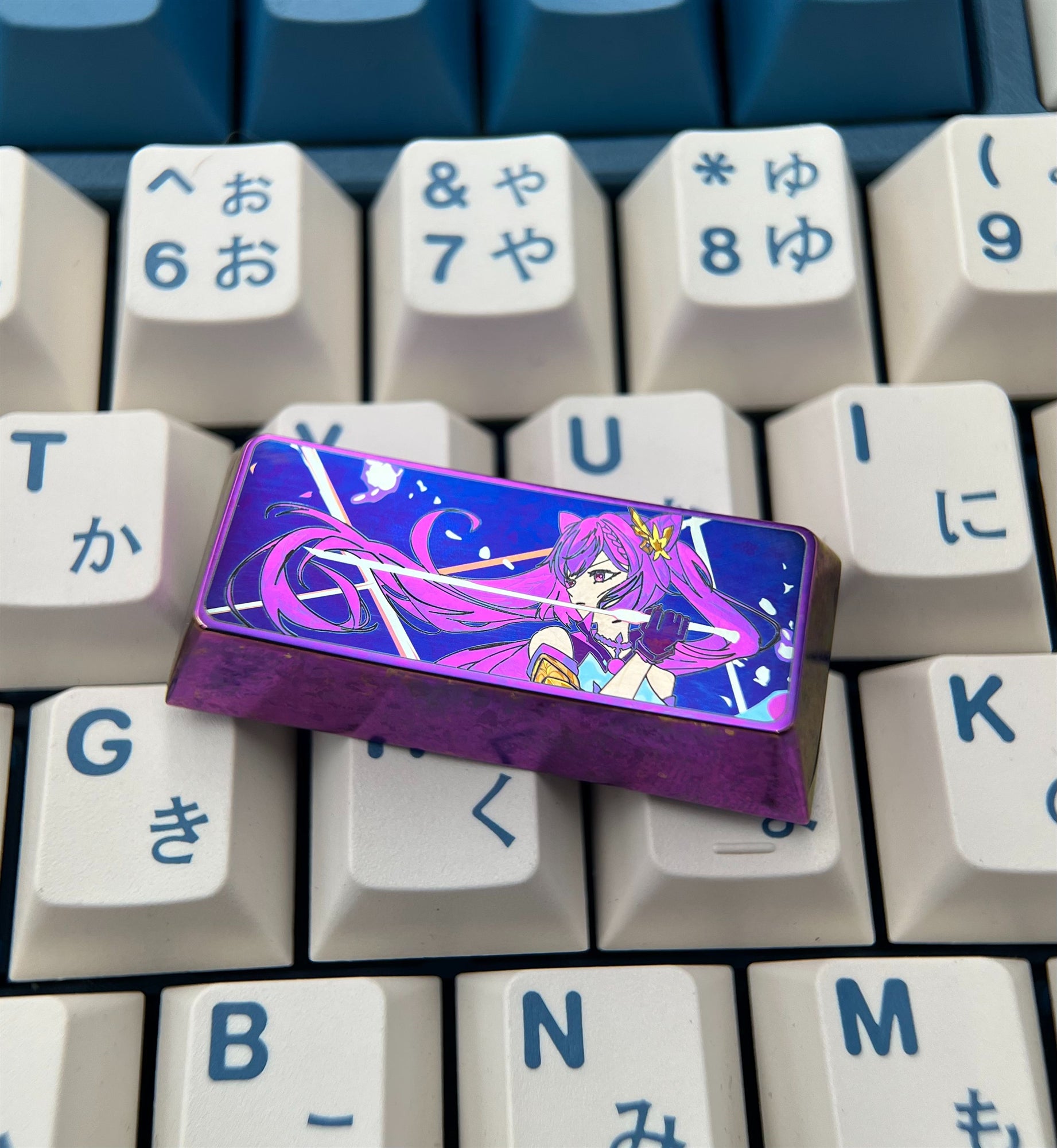 Genshin Impact, Keqing2.25U titanium alloy personalized keycaps, anime and game character cultural creative keycaps