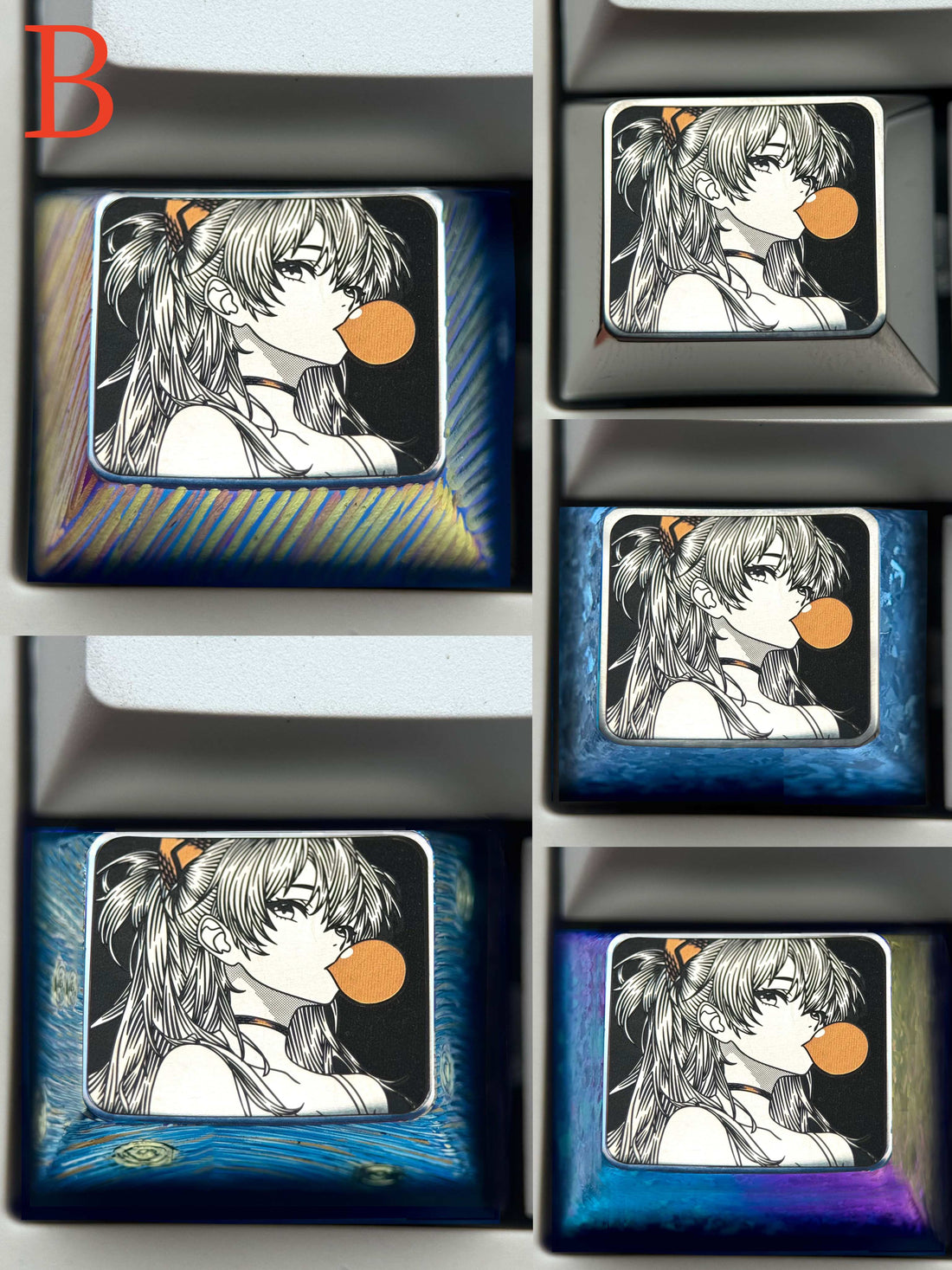 EVA，Asuka， Blowing bubble gum shape, 1.5U titanium alloy personalized keycap, anime and game culture creative peripheral decorative keycap.