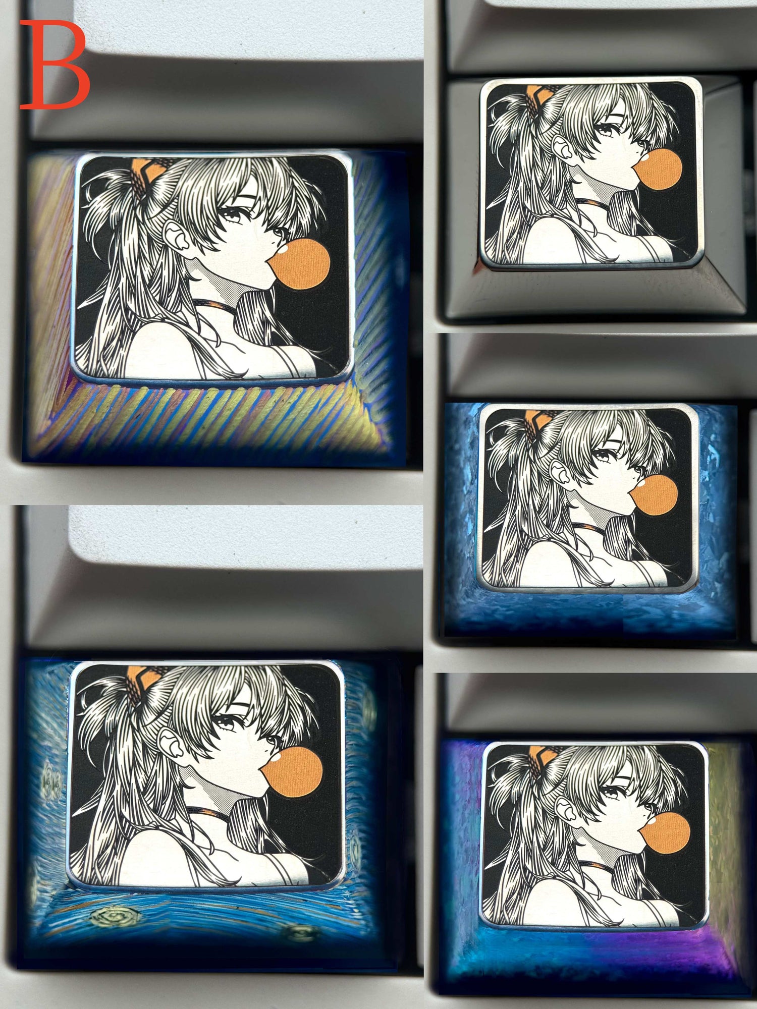 EVA，Asuka， Blowing bubble gum shape, 1.5U titanium alloy personalized keycap, anime and game culture creative peripheral decorative keycap.