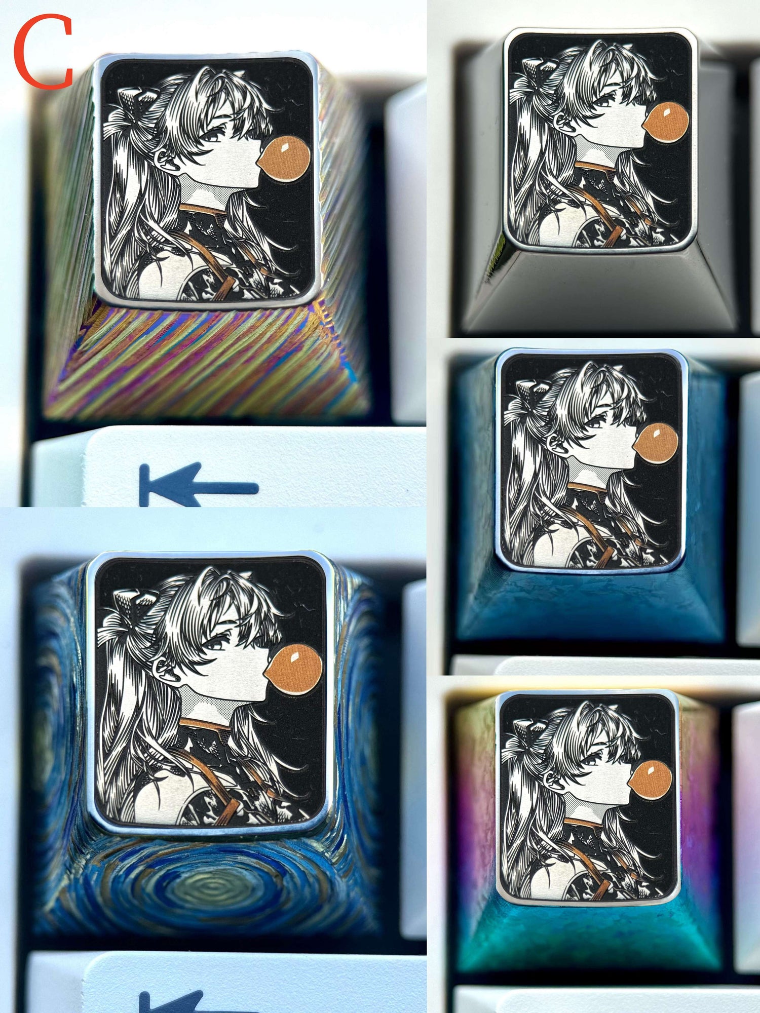 EVA，Asuka， Blowing bubble gum shape, 1U titanium alloy personalized keycap, anime and game culture creative peripheral decorative keycap.