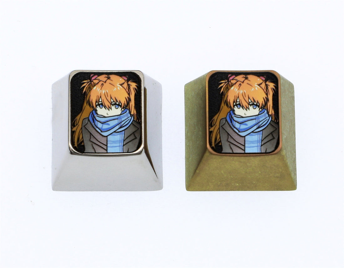 EVA, Asuka wearing a scarf, 1U titanium alloy personalized keycap, metal decorative anime keycap