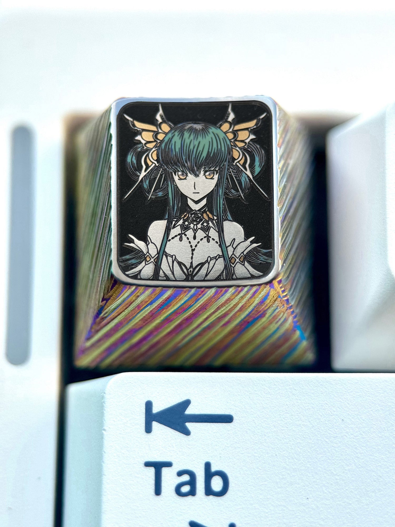 Code Geass: Hangyaku no Lelouch, C.C.1U titanium alloy precision carved personalized keycaps, anime and game metal carved creative keycaps.