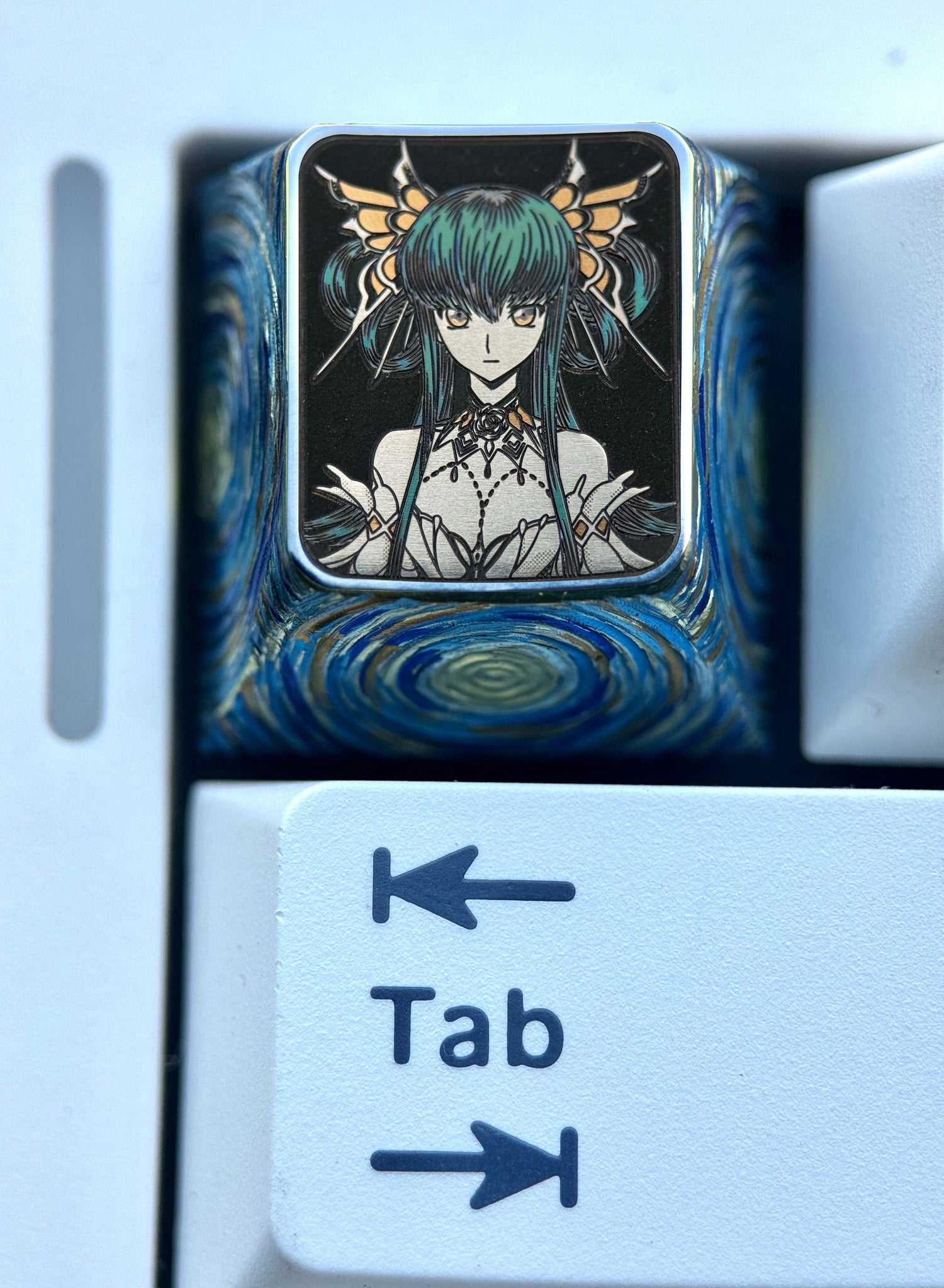 Code Geass: Hangyaku no Lelouch, C.C.1U titanium alloy precision carved personalized keycaps, anime and game metal carved creative keycaps.