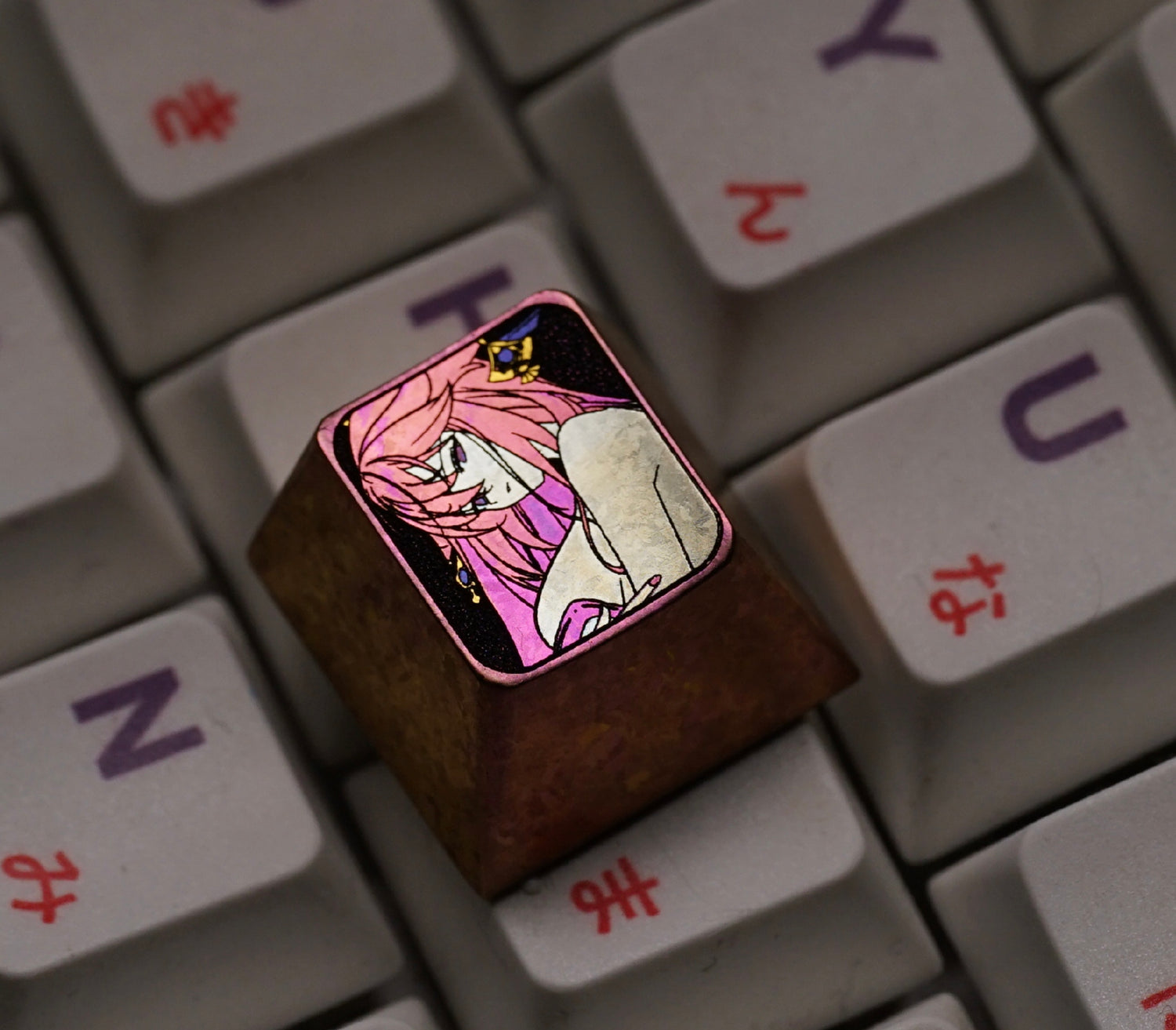 Anime, beautiful girls collection titanium alloy carved key cap, personalized key cap, mechanical keyboard decorative key cap