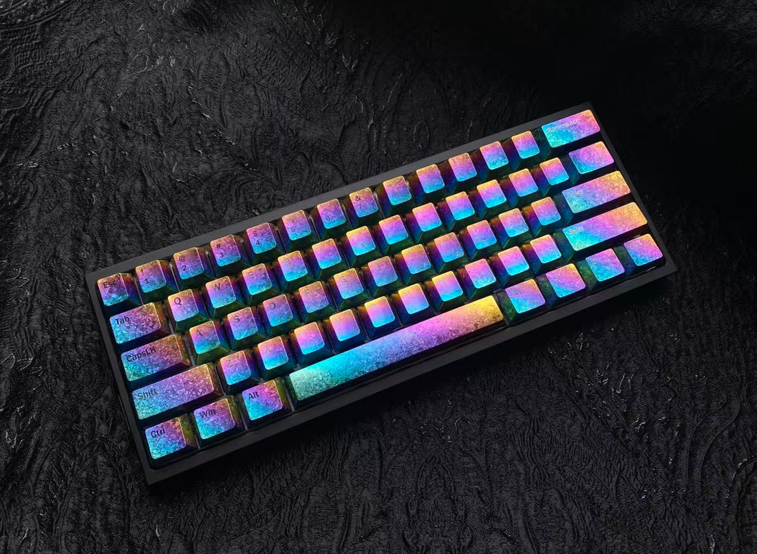 Ice crystal colorful titanium alloy 60% with character set, mechanical keyboard metal set keycap, colorful, rainbow color keycap set, luxury set
