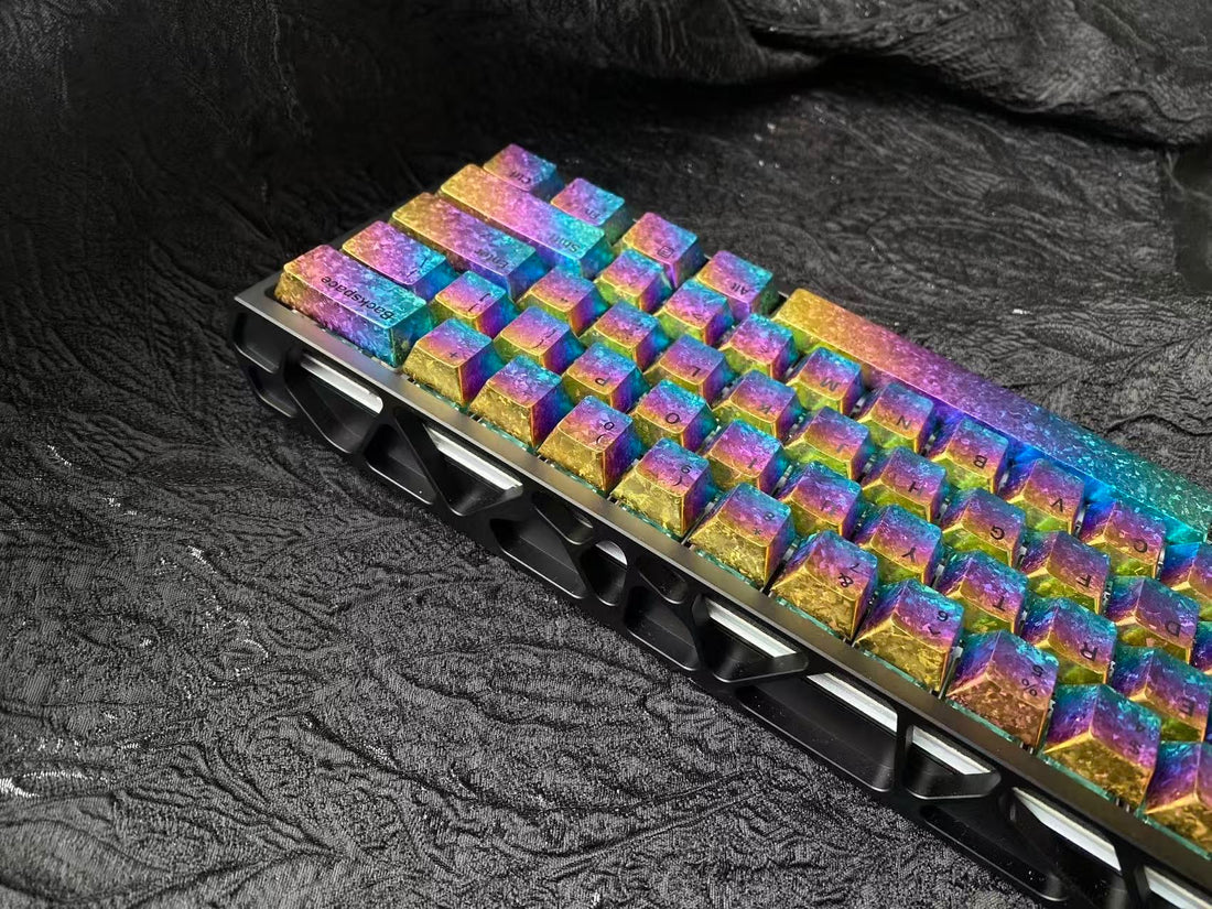 Ice crystal colorful titanium alloy 60% with character set, mechanical keyboard metal set keycap, colorful, rainbow color keycap set, luxury set