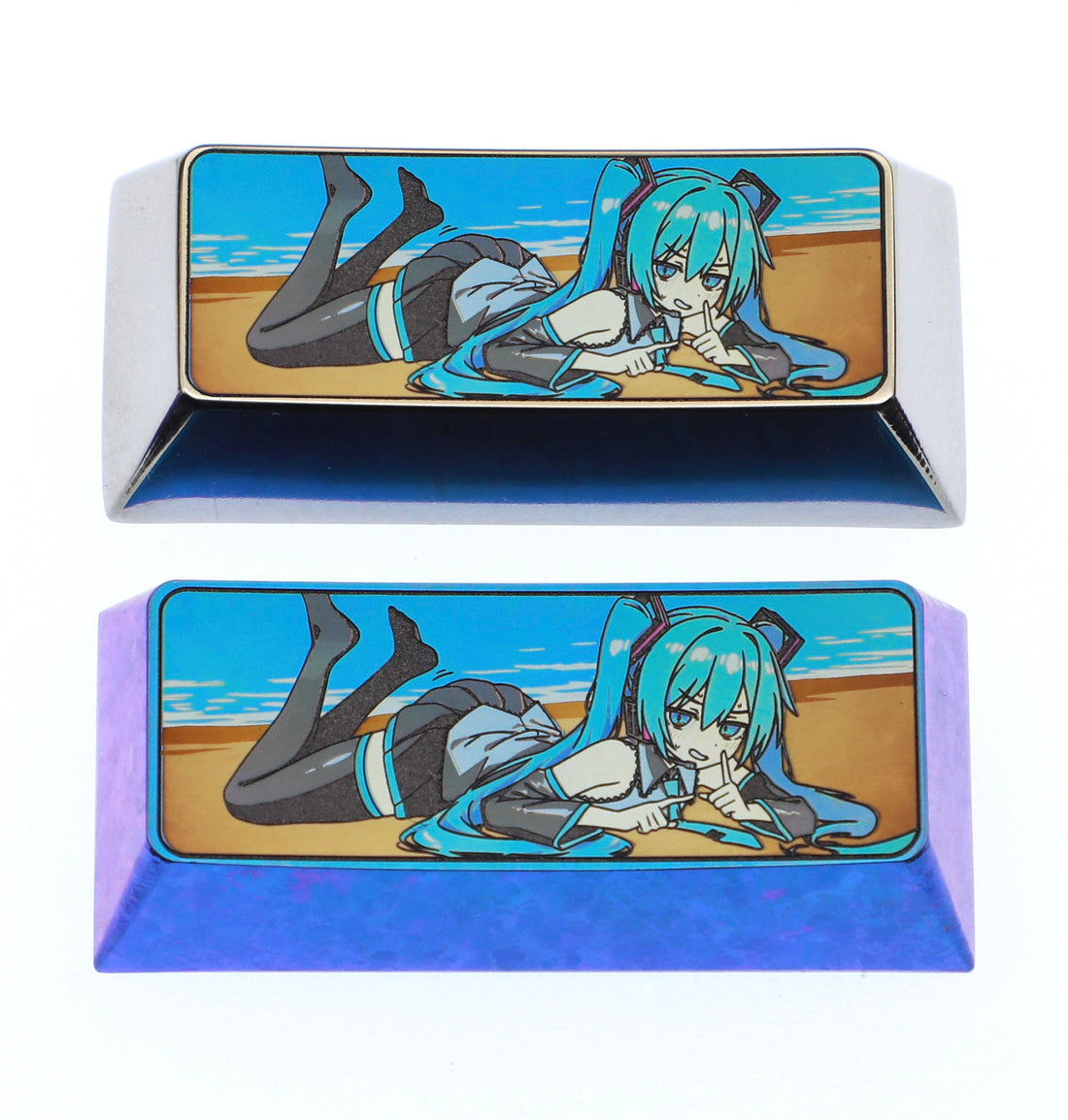 Hatsune Miku, 2.25U titanium alloy personalized keycap, animation game music virtual character metal engraving keyboard decorative keycap, art keycap