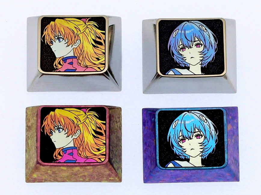 EVA，Asuka Langley Soryu，Ayanami Rei，1.25U, Colorful titanium alloy decorative keycaps, personalized keycaps.
