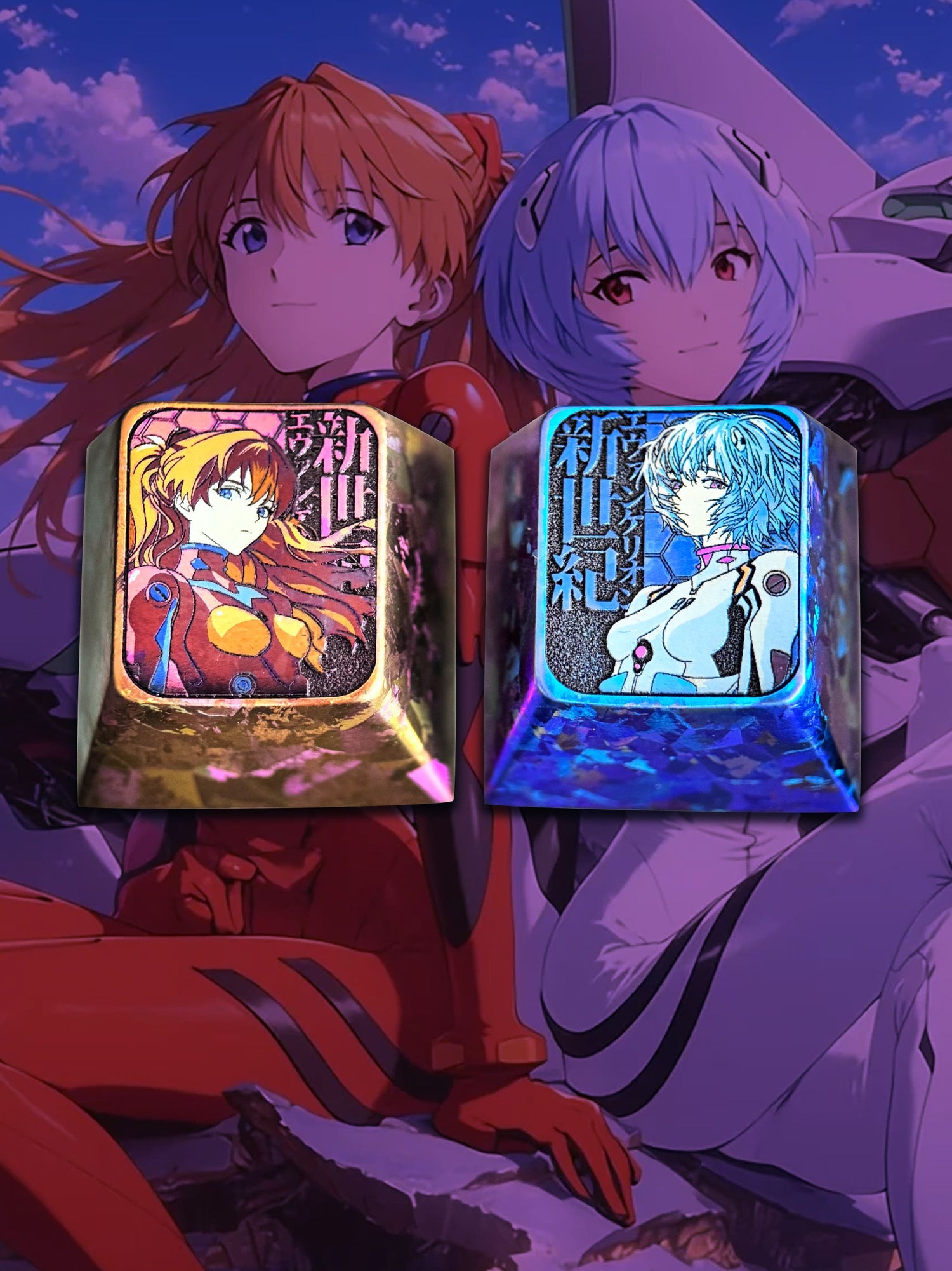 EVA，Asuka /Ayanami Rei 1U titanium alloy metal personalized keycaps, anime and game character peripheral products, decorative keycaps.