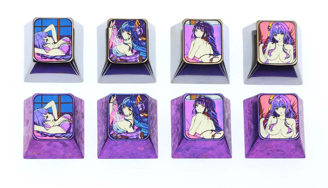 Genshin Impact, Raiden Shogun, 1U titanium alloy personalized keycaps, anime and game culture creative metal decorative keycaps.