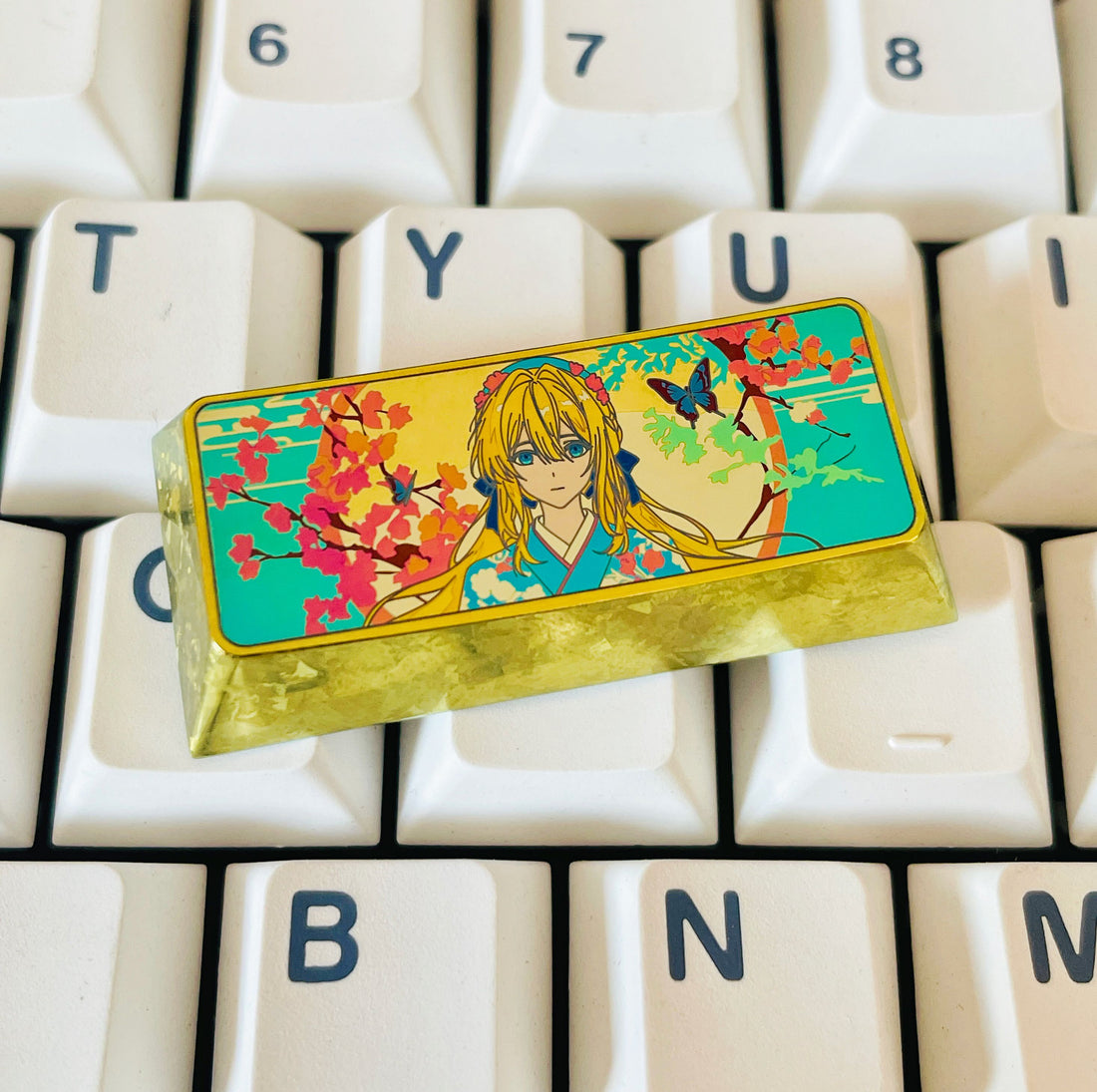 Violet Evergarden, 2.25U titanium alloy personalized keycap, anime and game cultural creative metal carving decorative keycap