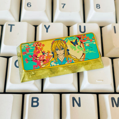 Violet Evergarden, 2.25U titanium alloy personalized keycap, anime and game cultural creative metal carving decorative keycap