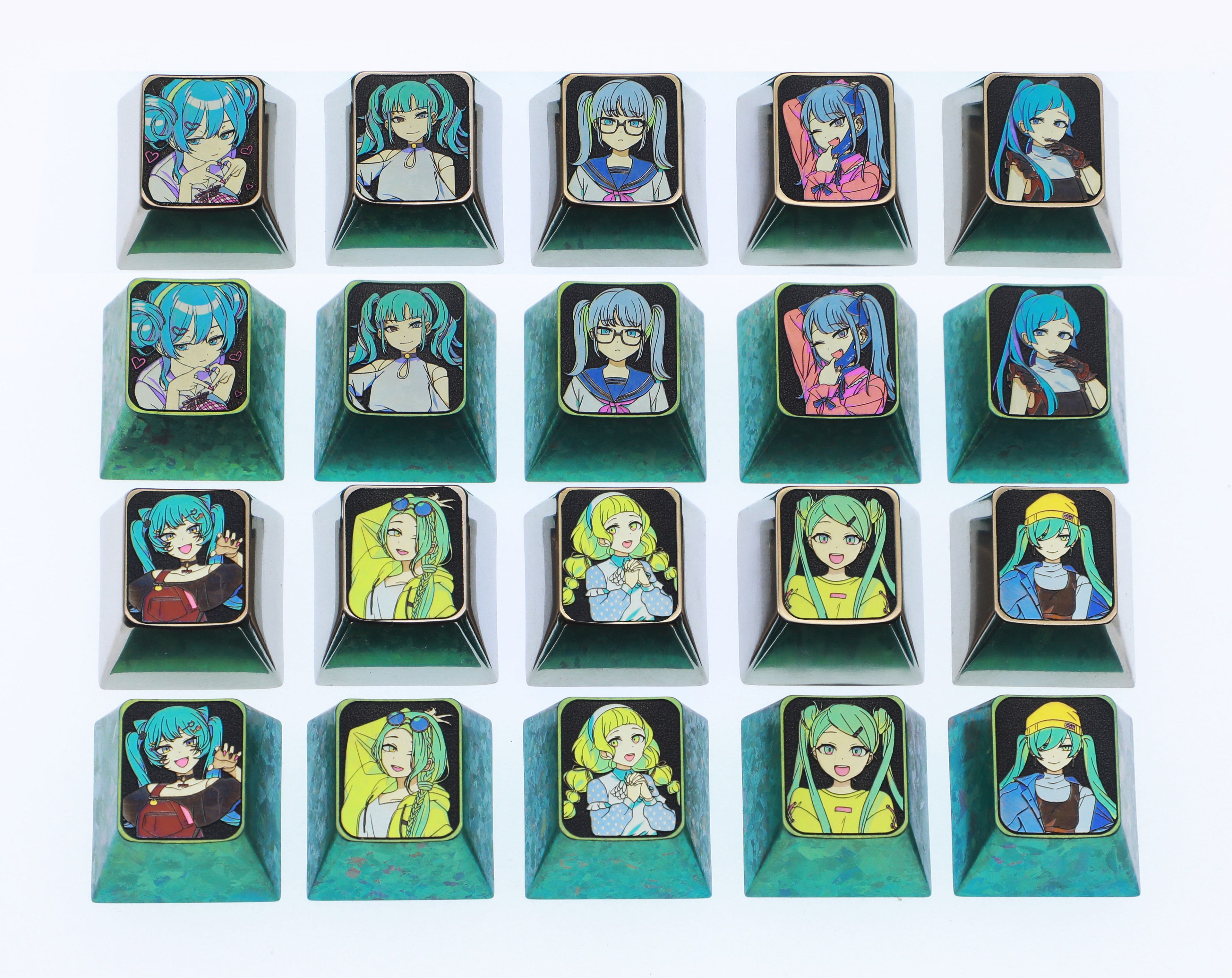 Hatsune Miku theme, 10 styles, highly selectable, 1 U titanium alloy personalized keycap, animation game music culture creative decoration keycap, metal art keycap