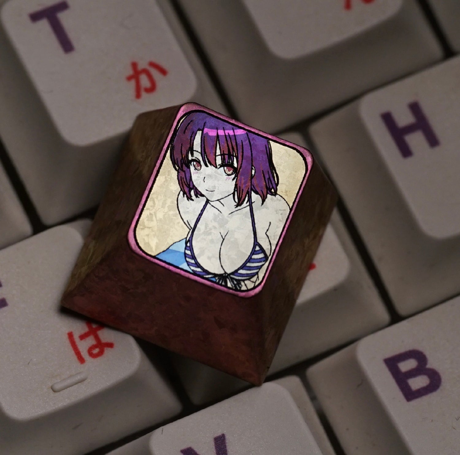 Anime, beautiful girls collection titanium alloy carved key cap, personalized key cap, mechanical keyboard decorative key cap