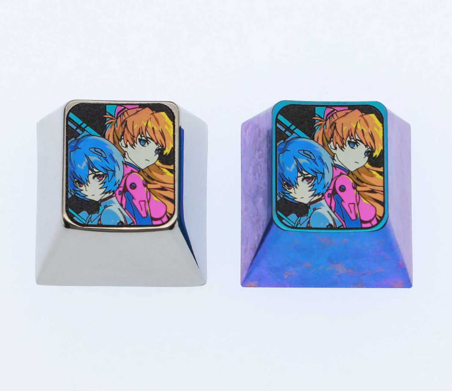 EVA, Asuka, Ayanami Rei, 1U color titanium alloy personalized keycaps, anime and game creative metal decorative keycaps