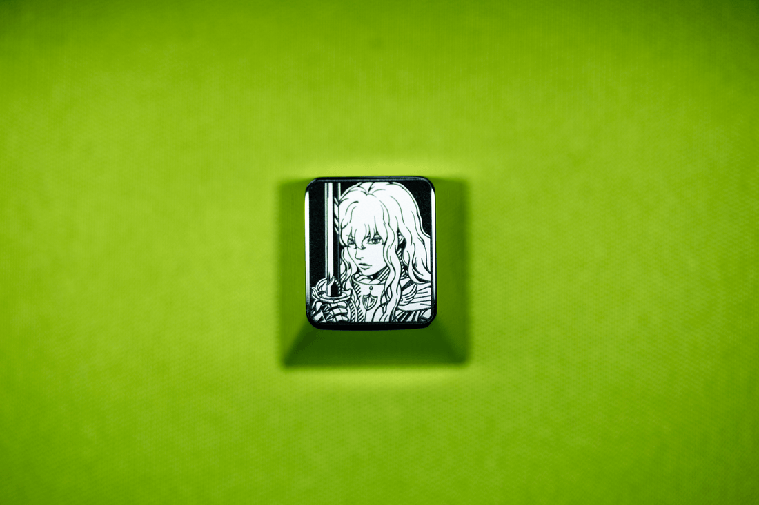 Berserk series, 1U titanium alloy personalized keycaps, innovative metal carved keycaps for anime and gaming culture.