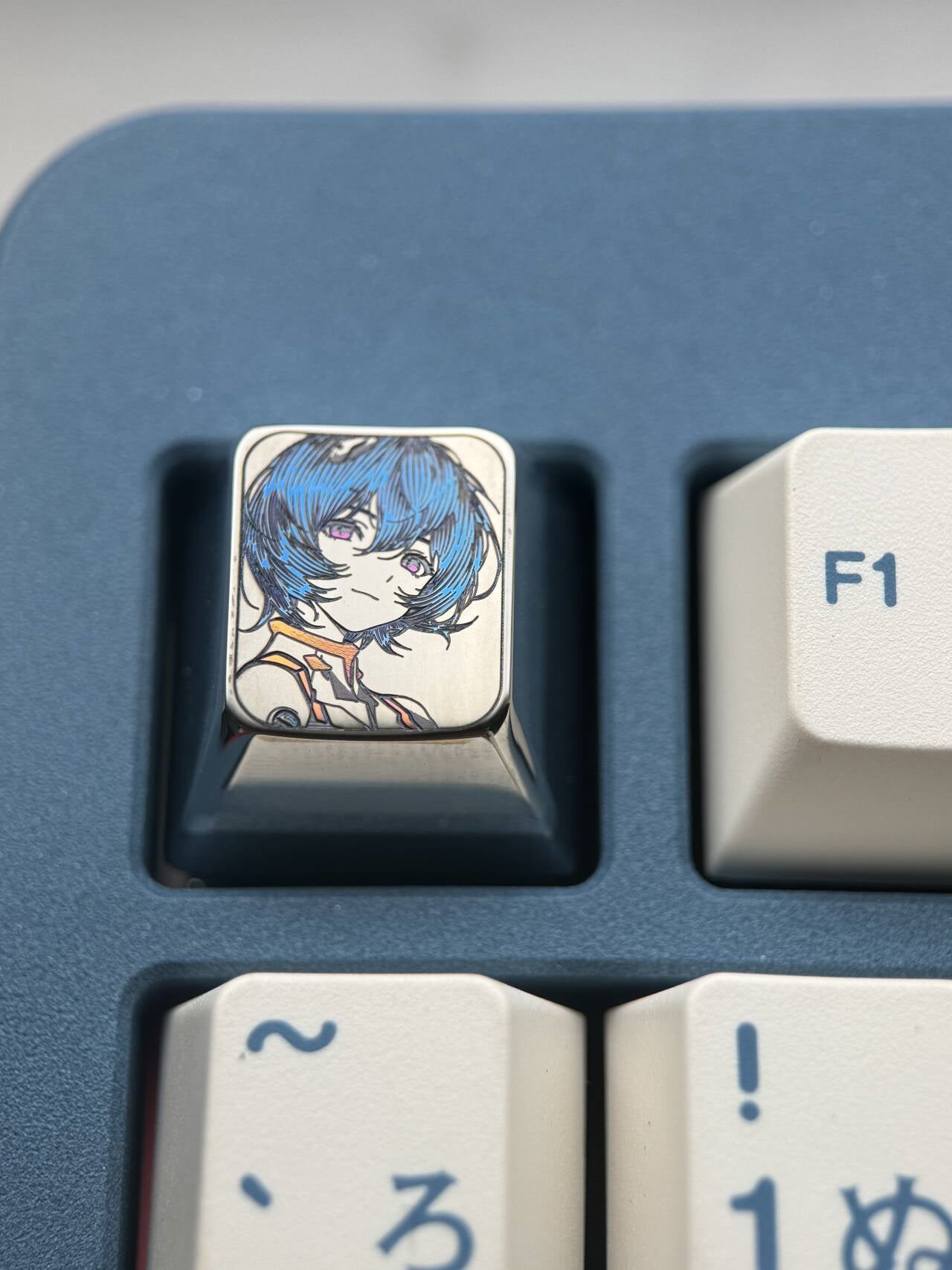 EVA, 1U Ayanami Rei precision carved titanium alloy personalized keycaps, anime, gaming, cultural and creative metal carved keycaps