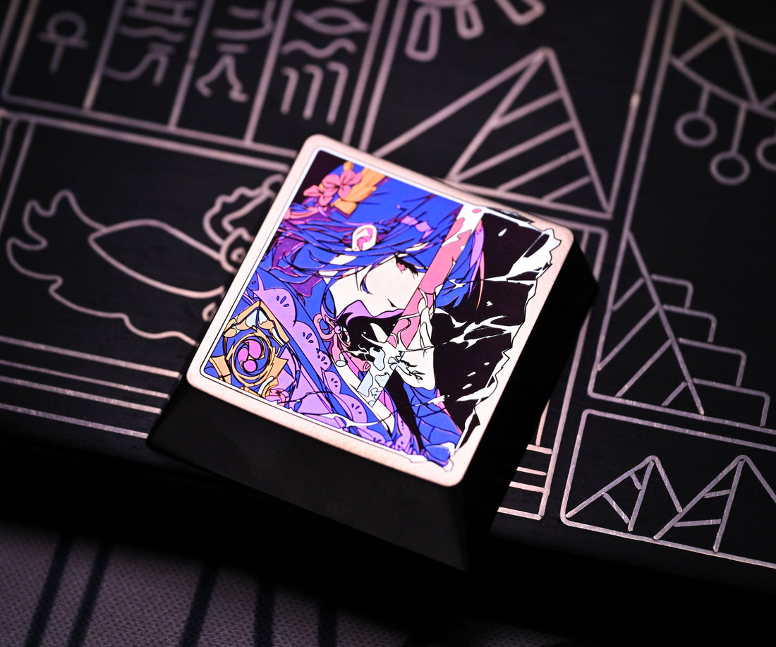 Genshin Impact, Project, Raiden Shogun, 4U titanium alloy carving, decorative personalized mechanical keyboard keycaps.