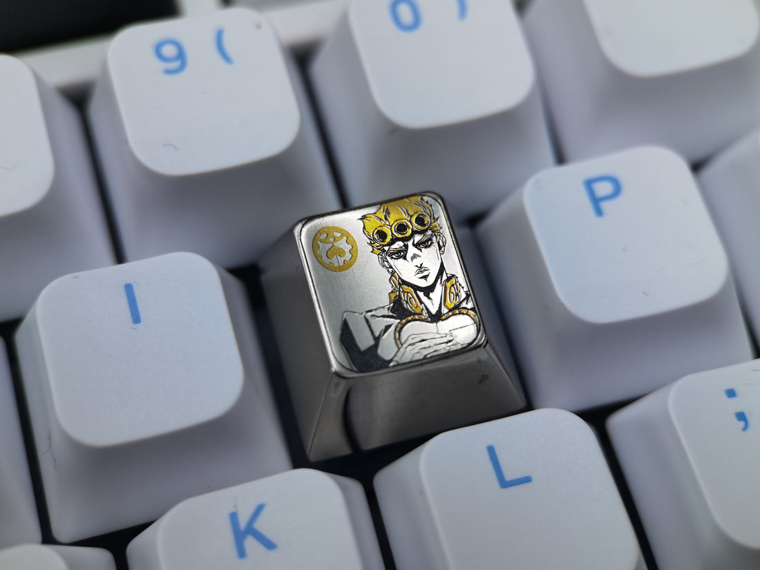 Jojo, Giorno Giovanna, 1U titanium alloy carved personalized keycaps, mechanical keyboard decorative keycaps